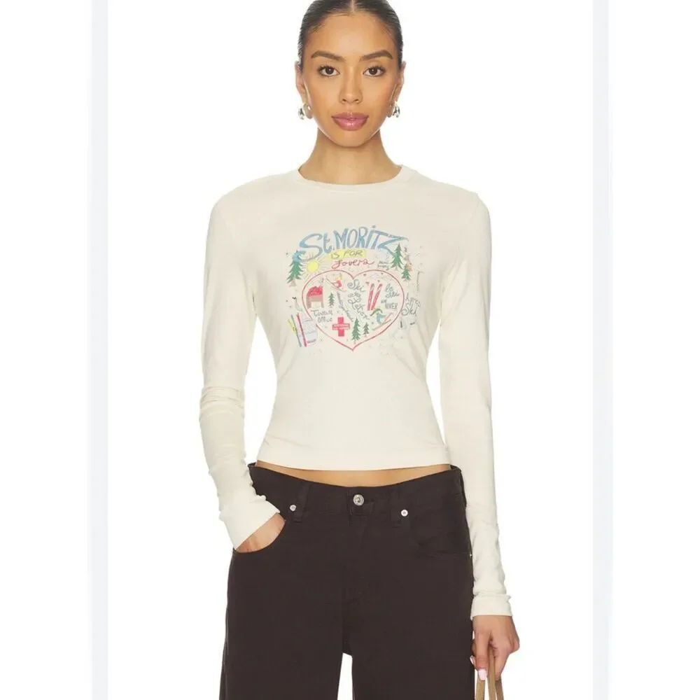 St. Moritz Is For Lovers Vintage Long SleeveTee in Dirty White DAYDREAMER XS